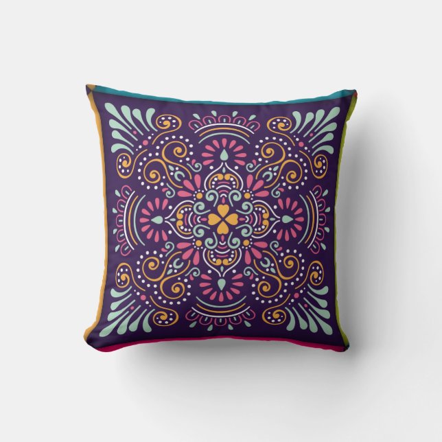 Colourful tiles pattern throw pillow (Front)