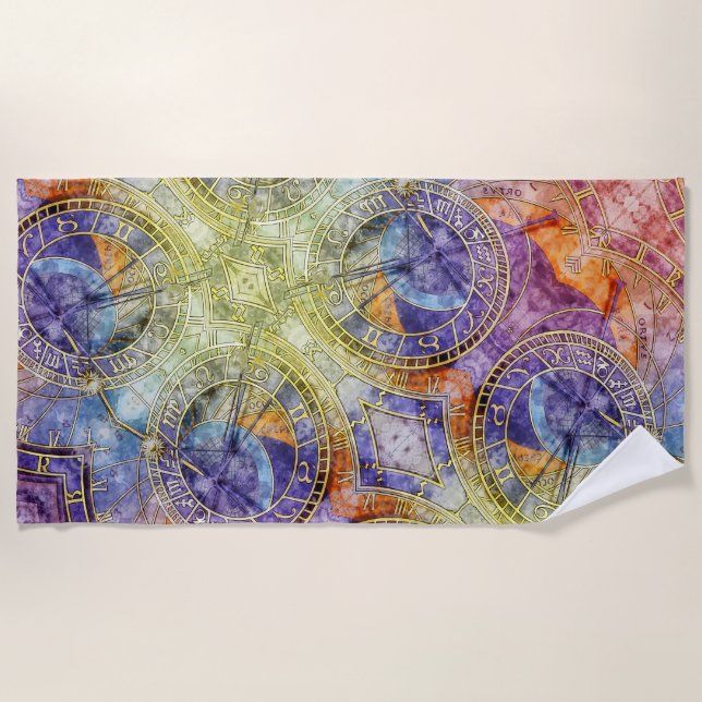 Colourful Time Astrology Abstract Beach Towel (Front)