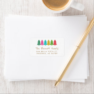 Colourful Tissue Paper Christmas Trees Address  Label
