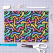 Colourful tissue paper in sweet gummy worm candy