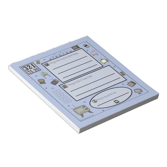 Colourful To Do List with retro TV art Notepad (Angled)