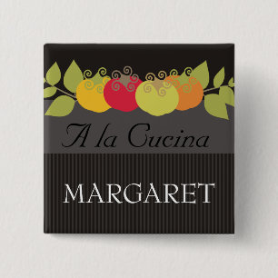 Colourful tomatoes basil chef catering name tags 15 cm square badge