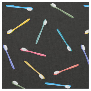 Colourful Toothbrushes Cute Pastel Pattern Black Fabric