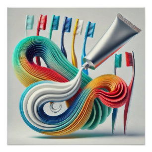 Colourful Toothpaste & Toothbrush Abstract Art Poster