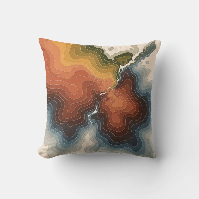 Colourful Topographic Map Print Cushion (Front)
