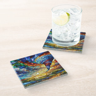 Colourful Tornado Stained Glass Art Coaster