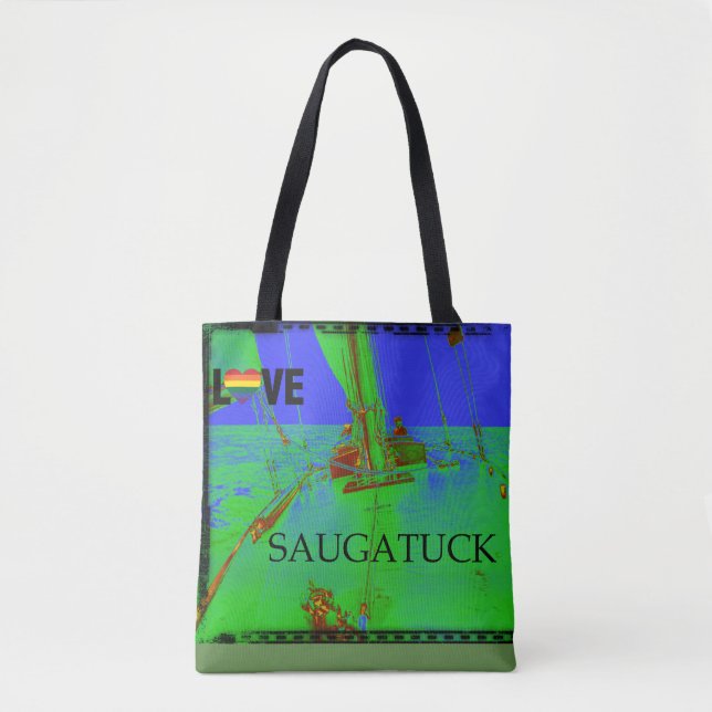 Colourful Tote Saugatuck Michigan Sailing Rainbow (Front)