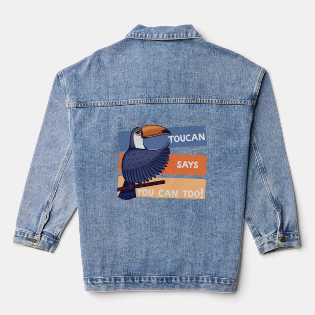 Colourful Toucan Bird with Positive Message Denim Jacket (Back)
