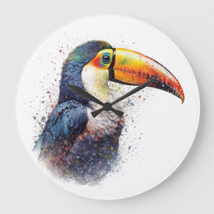Colourful Toucan in Pointillism Style Large Clock