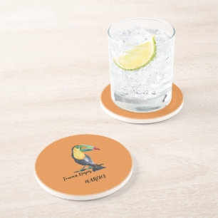 Colourful Toucan Keeper Watercolor Illustration Coaster