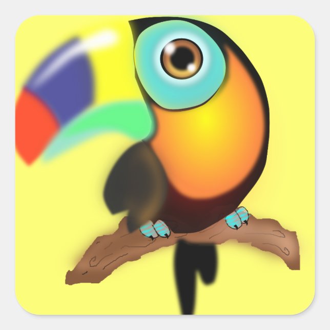 Colourful Toucan on Yellow Square Sticker (Front)