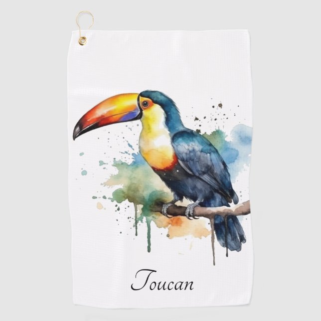 colourful toucan sitting ,customisable golf towel (Front)