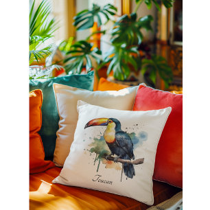 colourful toucan sitting on a  branch cushion
