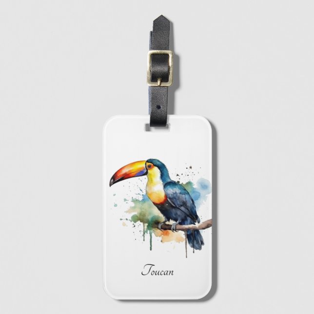 colourful toucan sitting on a  branch luggage tag (Front Vertical)