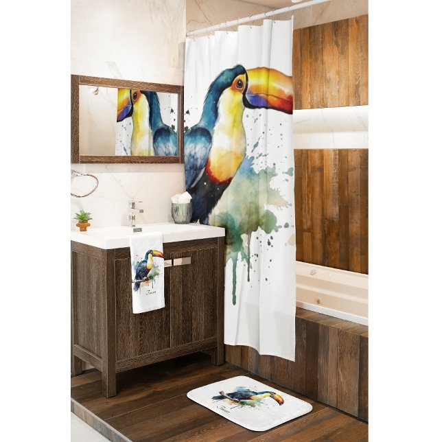 colourful toucan sitting on a  branch shower curtain (Creator Uploaded)
