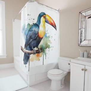 colourful toucan sitting on a  branch shower curtain