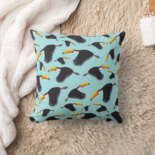 Colourful Toucan Tropical Bird Pattern Cushion (Blanket)