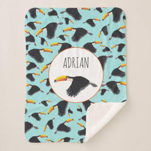 Colourful Toucan Tropical Bird Pattern Sherpa Blanket