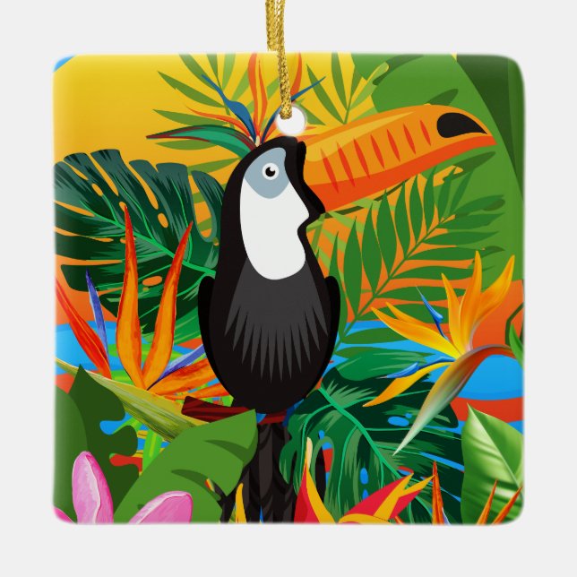 Colourful Toucan Tropical Jungle  Ceramic Ornament (Front)
