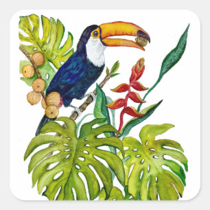 Colourful Toucan Watercolor Tropical Bird Square Sticker