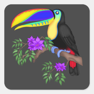 Colourful Toucan With Flowers Square Sticker