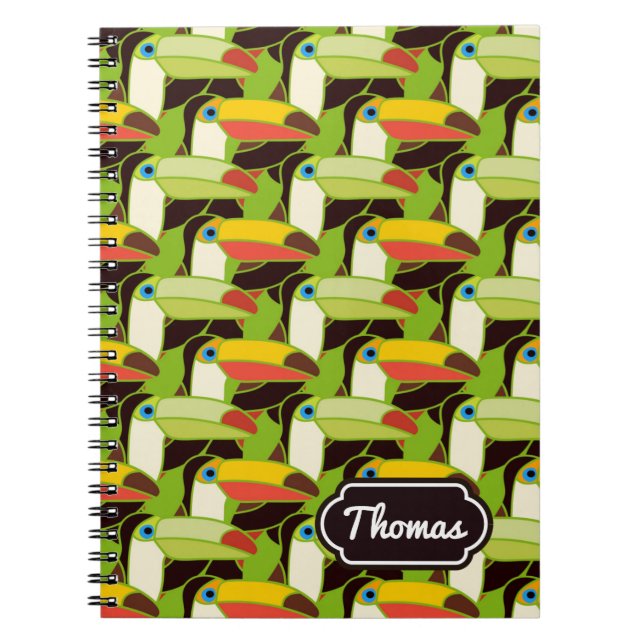 Colourful Toucans | Add Your Name Spiral Notebook (Front)