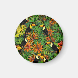 Colourful Toucans Tropical Jungle Leaves Hibiscus Magnet