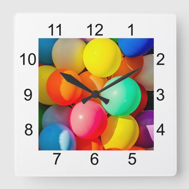 Colourful Toy Balloons Square Wall Clock (Front)