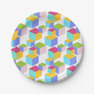 Colourful Toy Blocks Art Pattern Paper Plate
