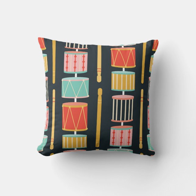 Colourful Toy Drums Seamless Pattern Cushion (Front)