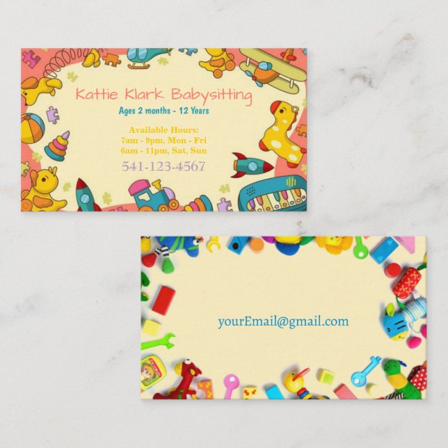 Colourful toys Babysitting Business Cards (Front/Back)