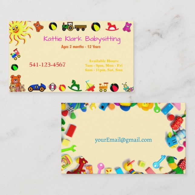 Colourful toys Babysitting Business Cards (Front/Back)