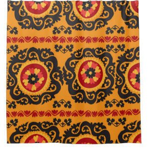 Colourful traditional asian carpet embroidery moti shower curtain
