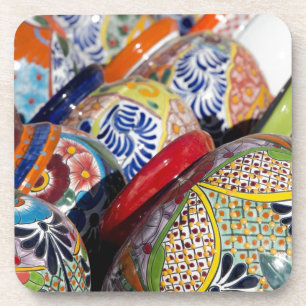 Colourful traditional hand-painted Mexican pottery Coaster