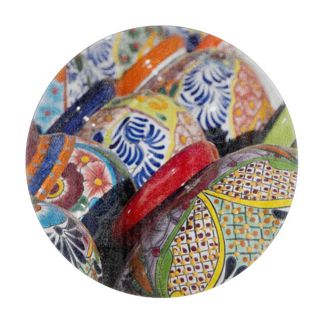 Colourful traditional hand-painted Mexican pottery Cutting Board (Front)