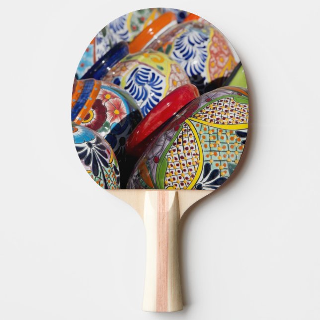 Colourful traditional hand-painted Mexican pottery Ping Pong Paddle (Front)