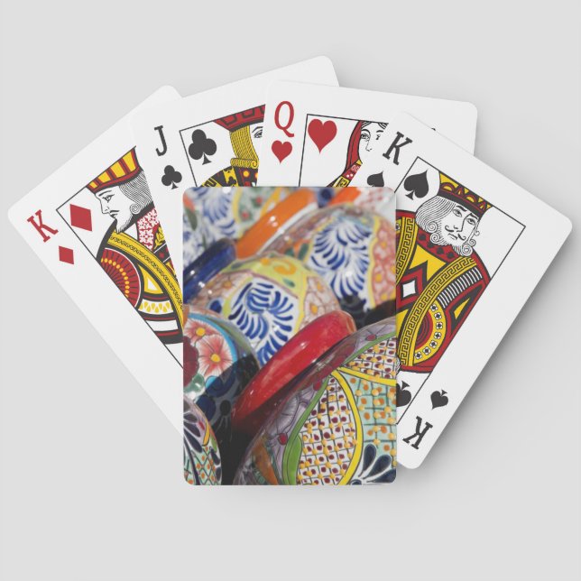 Colourful traditional hand-painted Mexican pottery Playing Cards (Back)