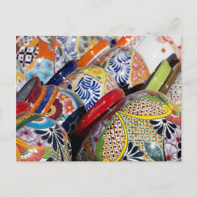 Colourful traditional hand-painted Mexican pottery Postcard (Front)