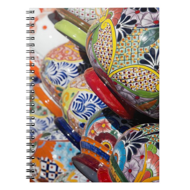 Colourful traditional hand-painted Mexican pottery Spiral Notebook (Front)