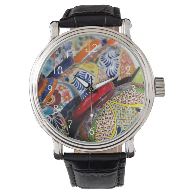Colourful traditional hand-painted Mexican pottery Watch (Front)