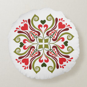 Colourful Traditional Hungarian Floral Motif Round Cushion