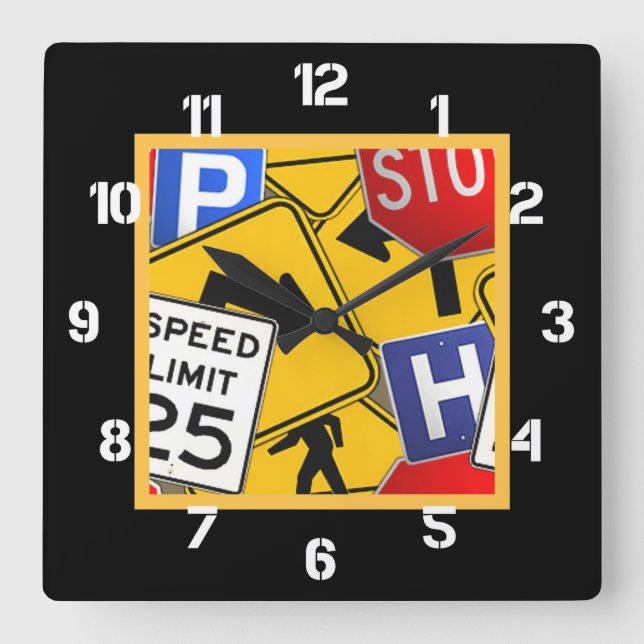 Colourful Traffic Signs Square Wall Clock (Front)