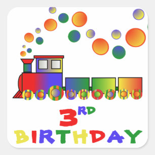 Colourful Train 3rd BIRTHDAY Square Sticker