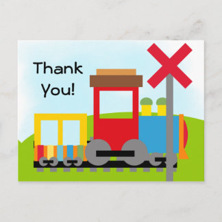 Colourful Train Birthday Thanks Postcard