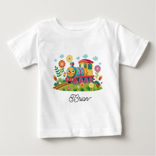 Colourful Train Engine Baby T-Shirt
