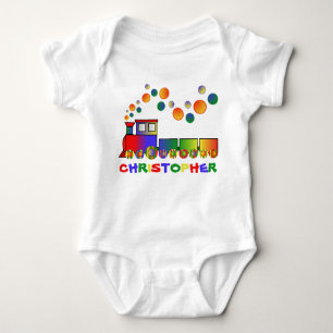 Colourful Train Personalised Baby Bodysuit