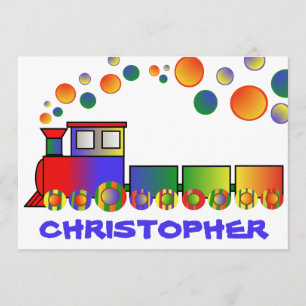 Colourful Train Personalised Birthday Party Invitation