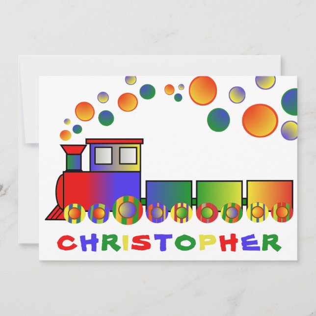 Colourful Train Personalised Birthday Party Invitation (Front)