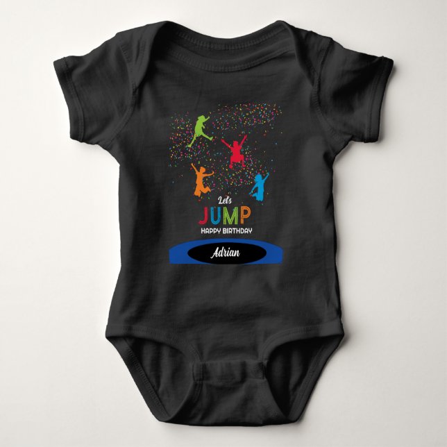 Colourful Trampoline Park Jump Kids Birthday Party Baby Bodysuit (Front)