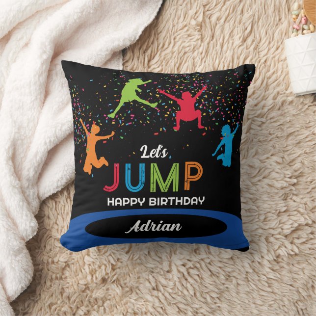 Colourful Trampoline Park Jump Kids Birthday Party Cushion (Blanket)